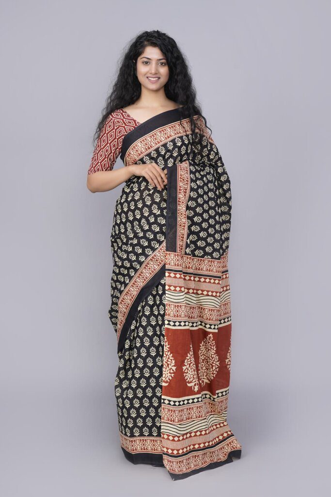 ajrakh print cotton saree