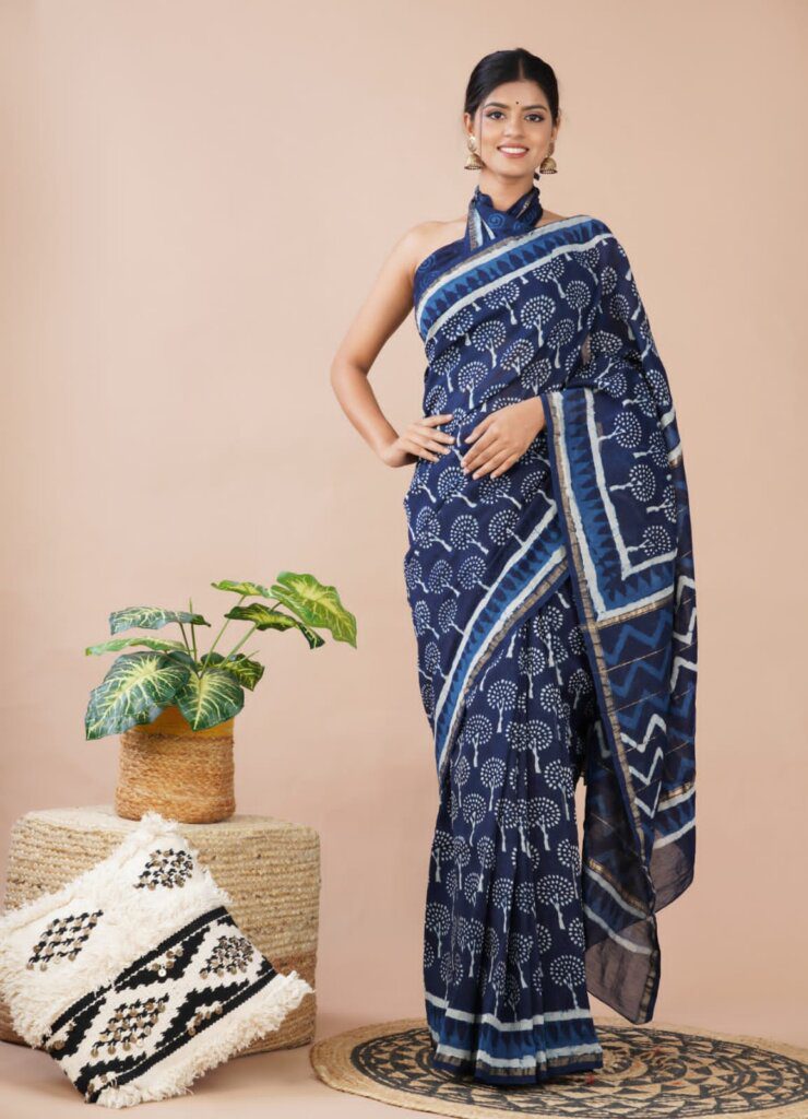 mul cotton indigo sarees