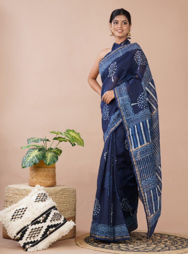 indigo mulmul saree