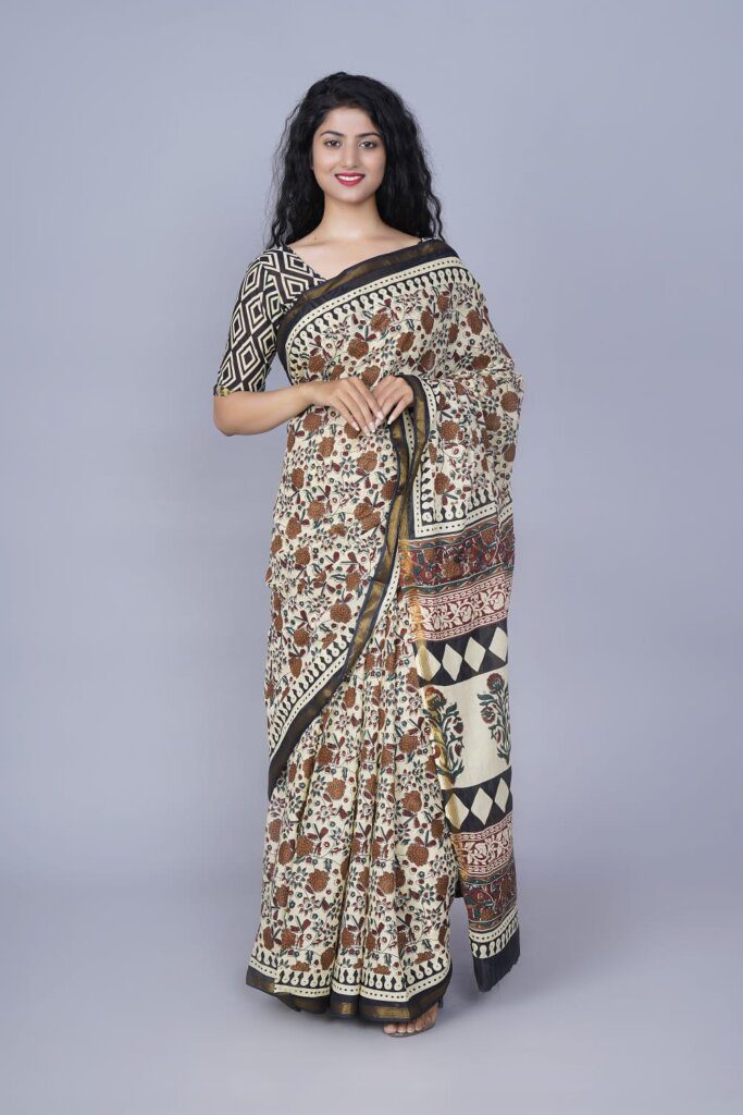 Wedding Wear Bagru Print Cotton Saree