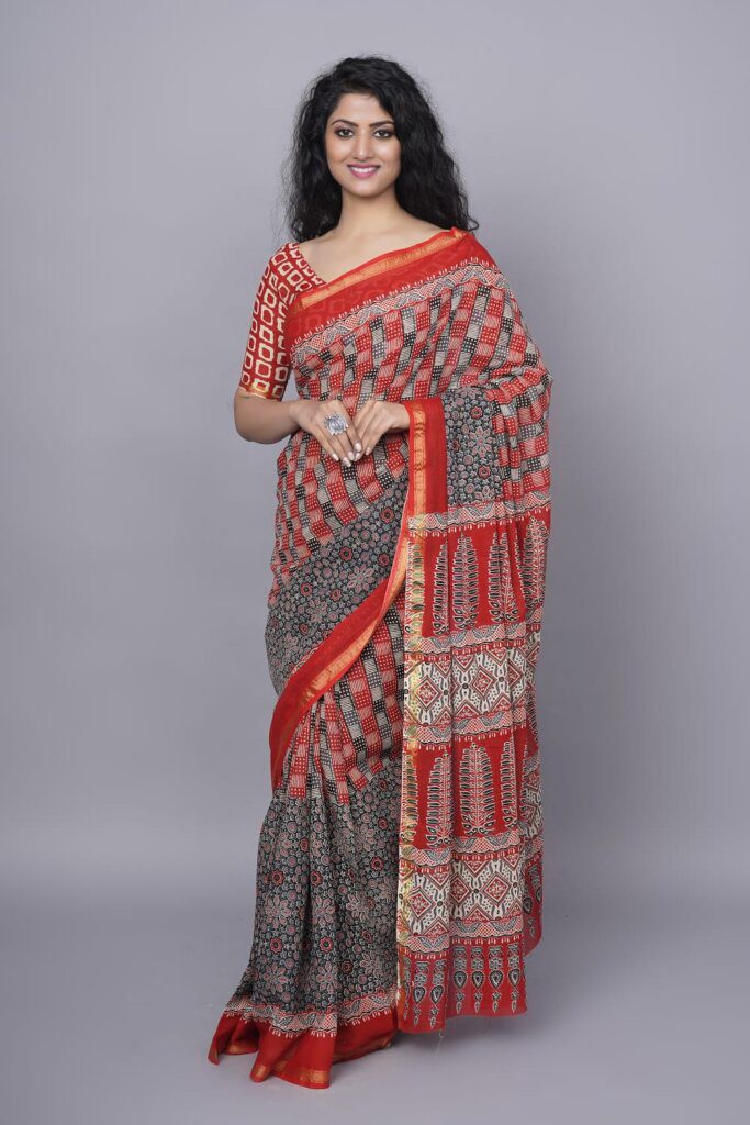 Pure Cotton Hand Block Printed Saree
