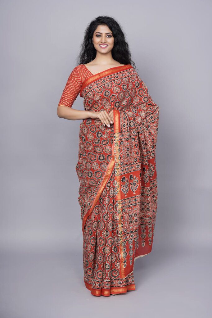 Machine Wash Bagru Print Cotton Saree