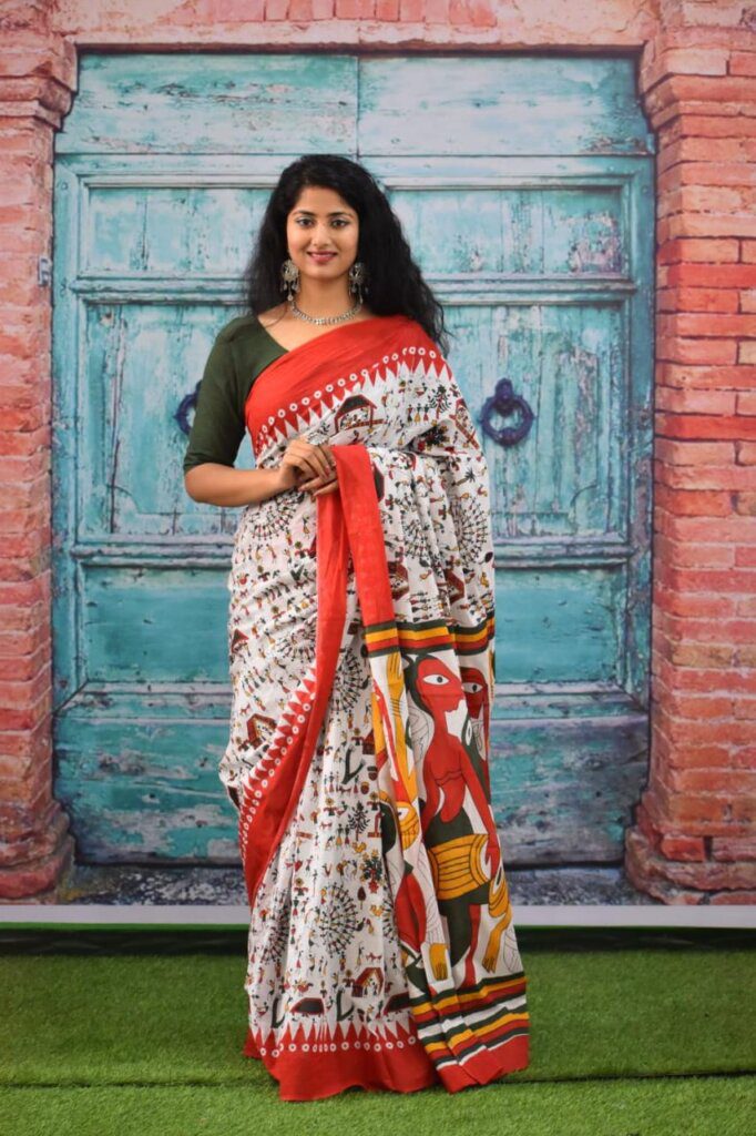 Indian Designer hand block printed chanderi sarees