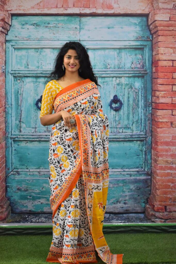 Hand Block Wedding Wear Cotton Saree