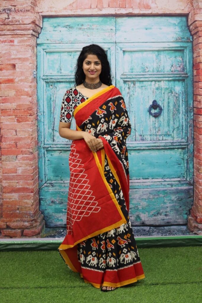 Cotton hand print saree