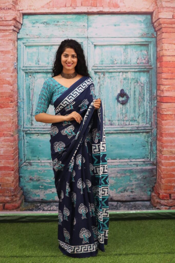 Chanderi Hand Block Printed Sarees