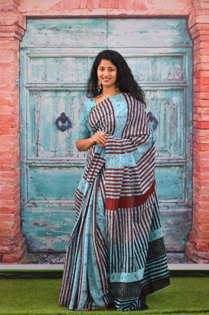 Block Printed Maheshwari Silk Saree