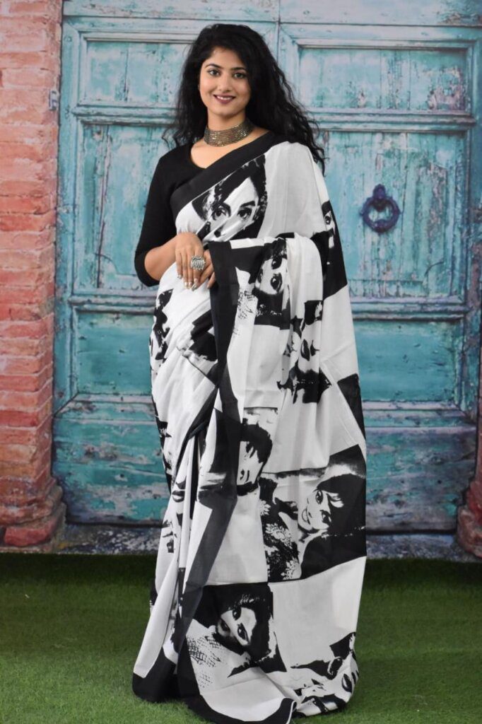 Black Printed Cotton Saree